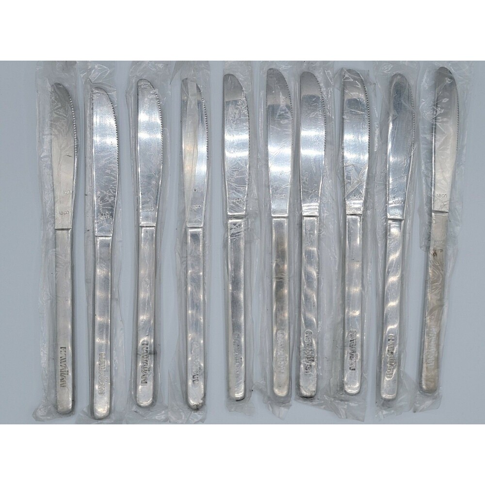 Lot of 10 Vintage Hawaiian Airlines ABCO Stainless Knife Cutlery Silverware New